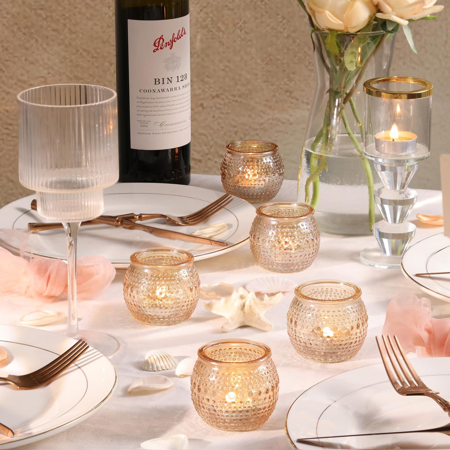 40 Pcs Gold Votive Candle Holders, Round Tea Light Candle Holders with Polka Dot Embossed, Gold Table Centerpieces for Weddings, Home Decor, Baby Shower, Special Occasions