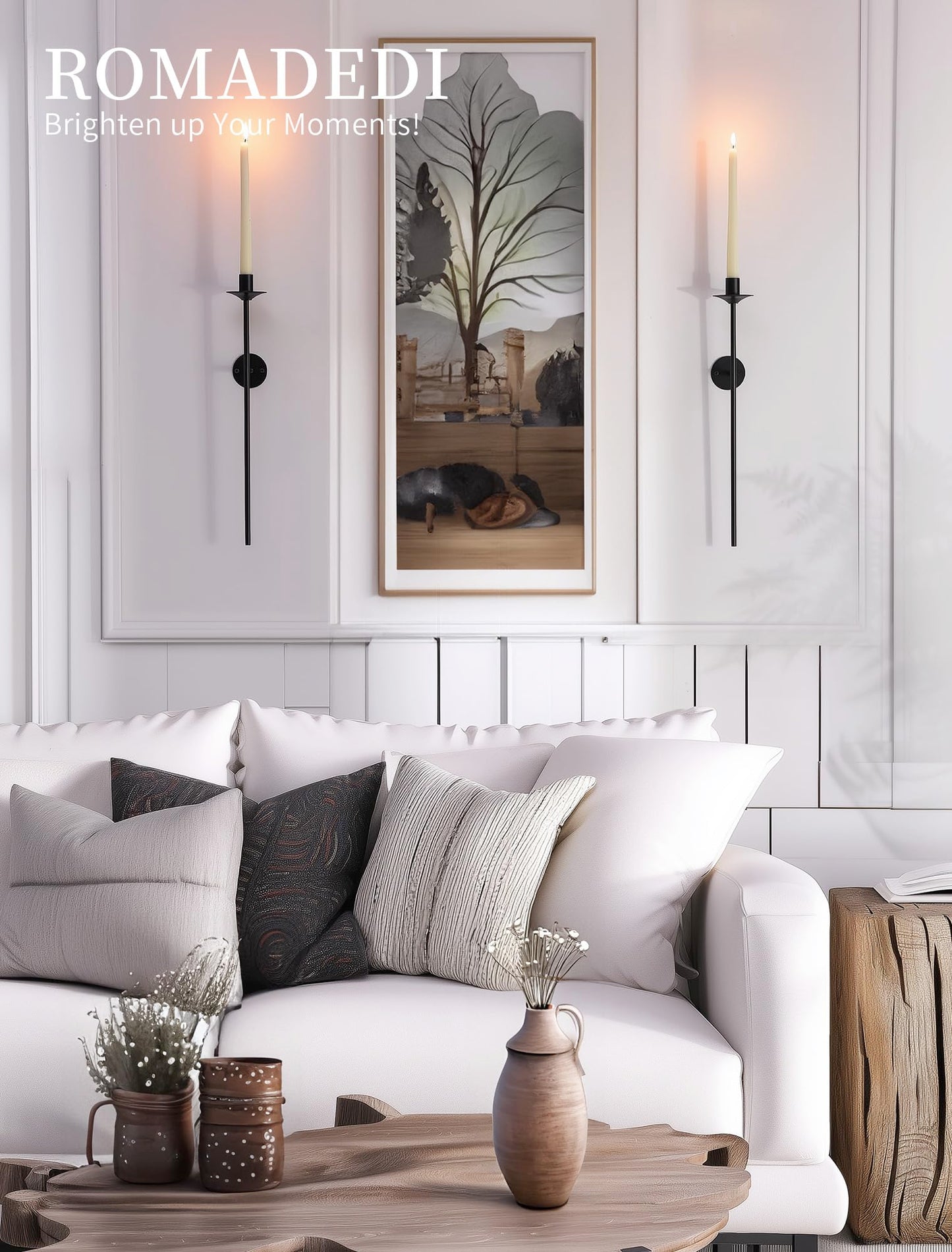 Romadedi Wall Candle Sconce Black - Set of 2 Mount Metal Wall Sconces for Candlestick Taper Holders for Farmhouse Living Room Mantel Fireplace Bathroom Office Decor