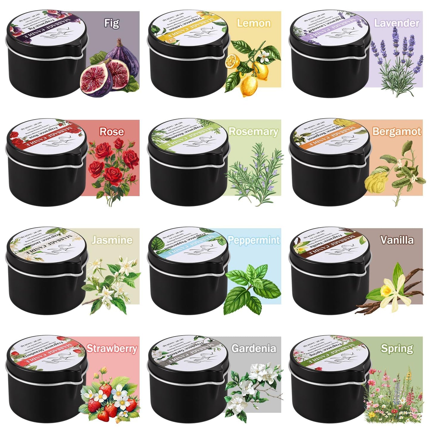 12-Pack Massage Candle Set - Low Temperature Soy Wax Melts into Silky Smooth Massage Oil, 1oz Aromatherapy Candles for Couples, Home Spa, Relaxation & Romantic Gifts (12 Scents)
