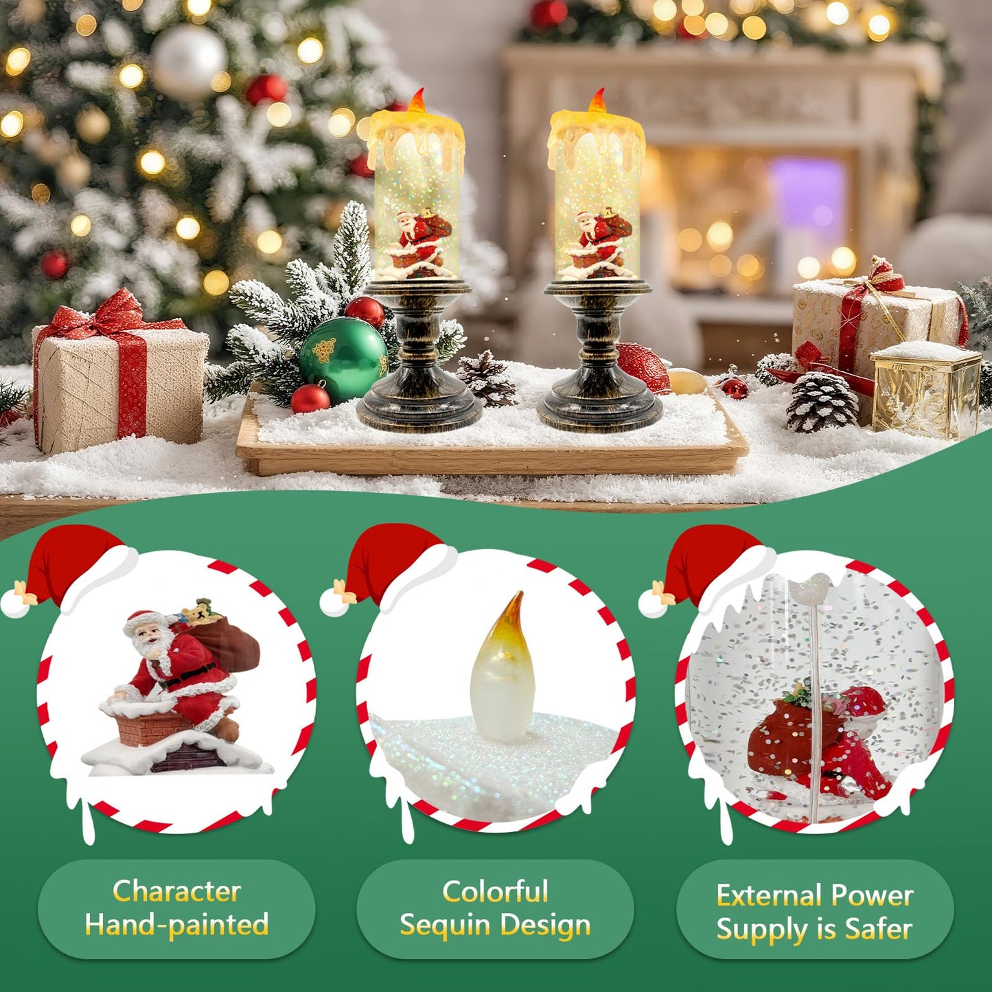 Christmas Snow Globe Candle, Battery Powered with Timer, Christmas Flameless Candles Lantern with Santa Claus for Home Decoration Festival Gift, Snow Globe Candle Light for Christmas Decorations