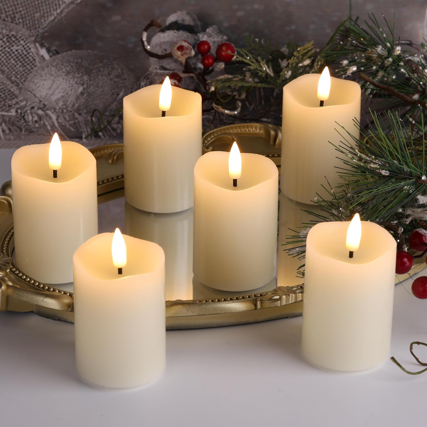Eywamage Ivory Flameless Votive Candles with Timer Batteries, 2x3 inch Small LED Pillar Candles Flickering Set of 6
