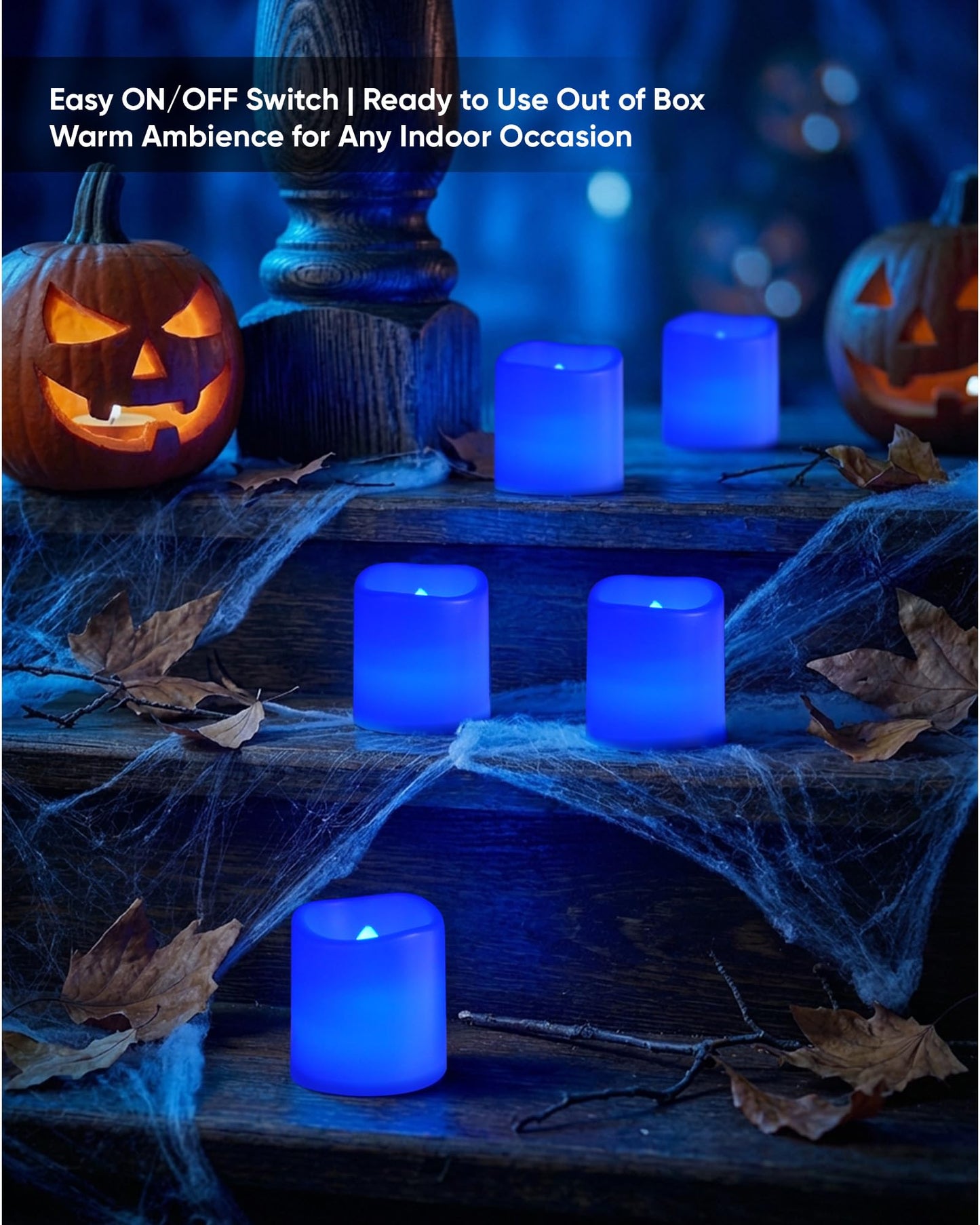 Homemory 24Pack Blue Flickering Flameless Votive Candles, 200+Hour Electric Fake Candles, Battery Operated LED Tealight for Wedding, Outdoor, Table, Festival (Warm White,Battery Included)