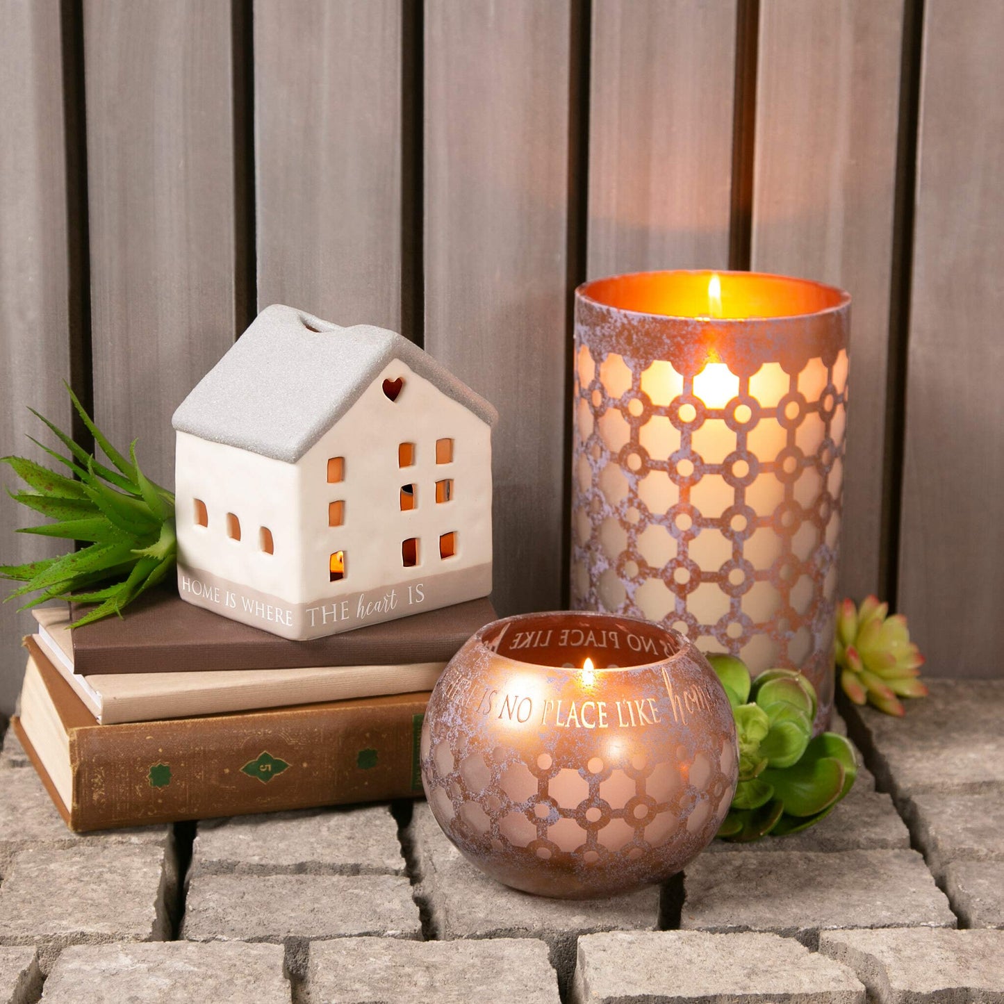 Pavilion - Bronze and Purple Sponge Patterned Frosted Glass 5 Inch Round Tealight Candle Holder - There's No Place Like Home