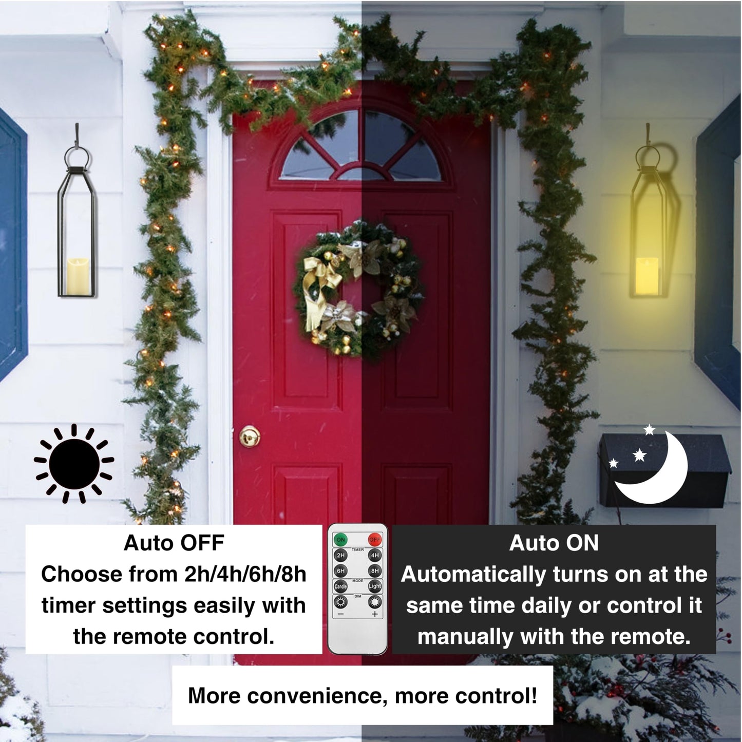 Perfnique Modern Farmhouse Lantern Decor, 19.7'' 22'' Set of 2 Black Metal Lanterns, 2 LED 6hr Timer Flickering Flameless Candles, Lanterns Decorative for Porch, Patio, Fireplace Mantle, Christmas