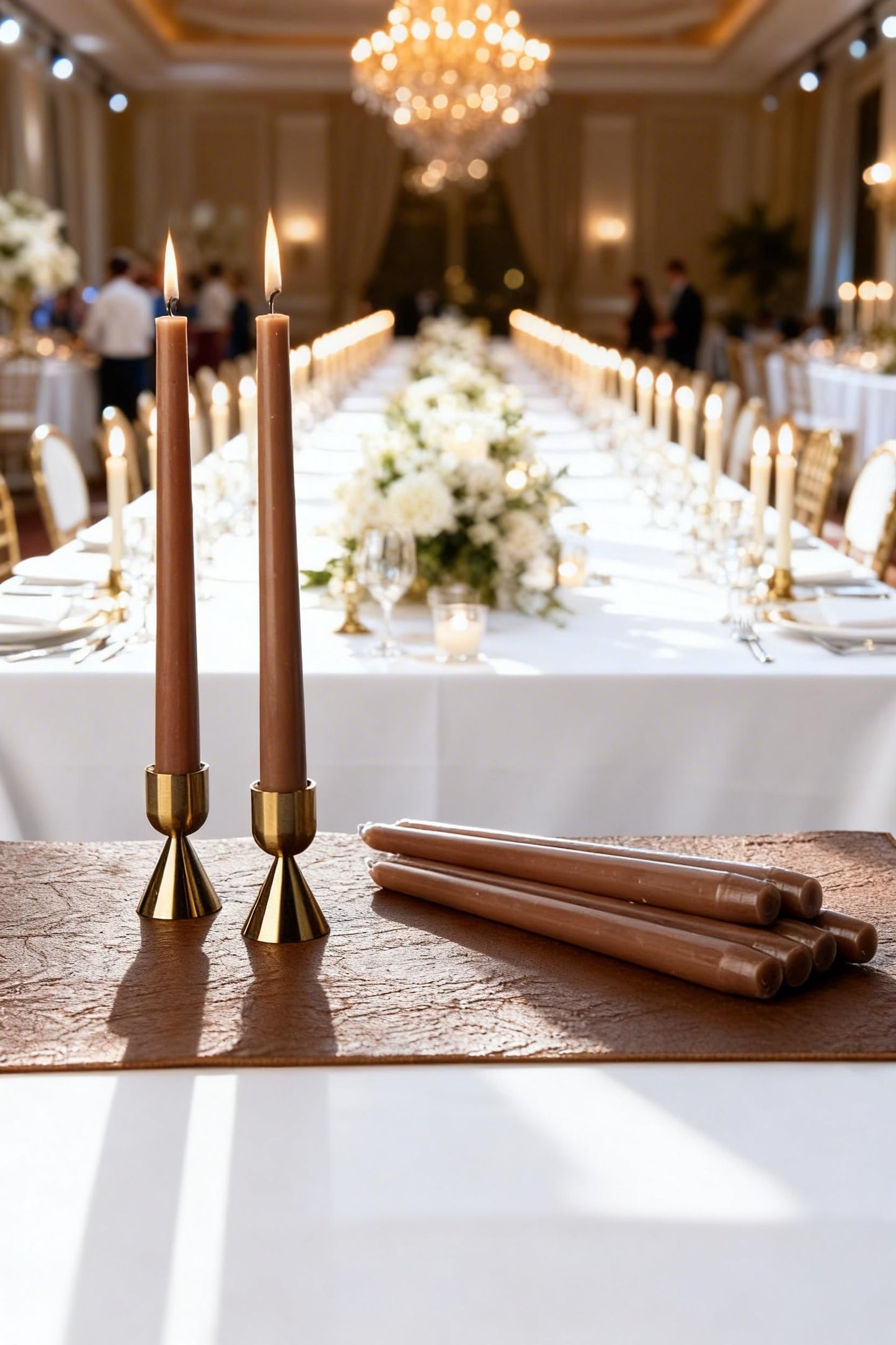 PAMELIFE Brown Taper Candles 12 Pack 10 Inch, Unscented Dripless Smokeless Tapered Candlesticks, Long Lasting 8H Burn Paraffin Wax for Wedding Dinner Home Decor, Secure Pearl Cotton Packaging