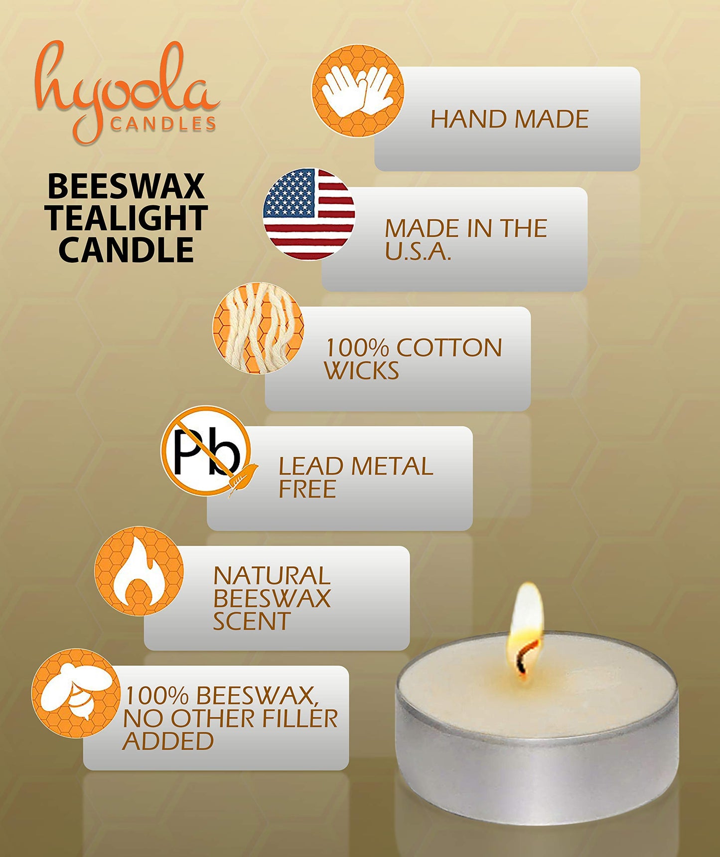 HYOOLA White Beeswax Tealight Candles in Aluminum Cup - 24 Pack - 100% Pure Natural Beeswax Candles