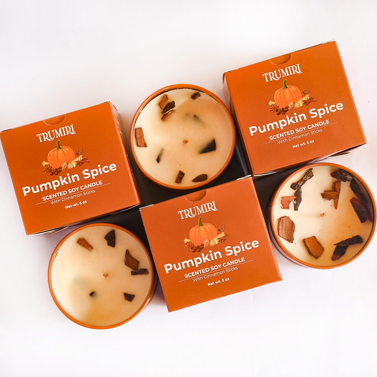 Pumpkin Spice - Cinnamon Soy Candles for Home Scented - for Fall Halloween Thanksgiving Holidays - Pack of 3 x 5oz Natural Clean Non Toxic Long Lasting Highly Scented Candels with Essential Oils