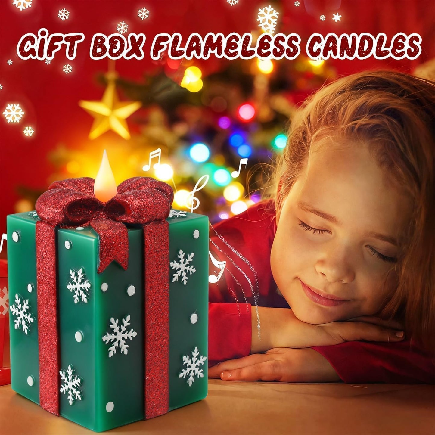 LCZLUMIPRO Elegant Gift Box Flameless Candle with Remote Timer - Green Hand-Painted Real Wax LED Candle, Battery Operated for Christmas, Home, Party Decor