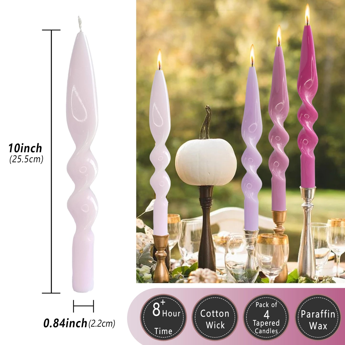 Spiral Candle Taper Candlesticks Purple Tapered Candles Smokeless Candle Sticks Colorful Twisted Candles for Wedding Home Party