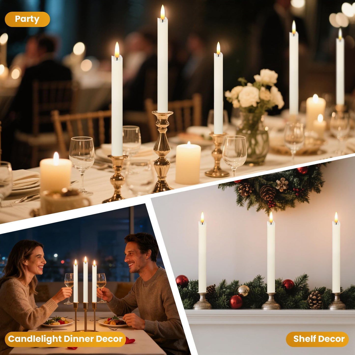 Upgraded 6 Pack Realistic Wax Flameless Taper Candles With Remote & Timer, 9.8 Inches Ivory Fake Candlesticks Battery Operated 3d Flickering, Functionality Led Candles For Indoor Home Decor