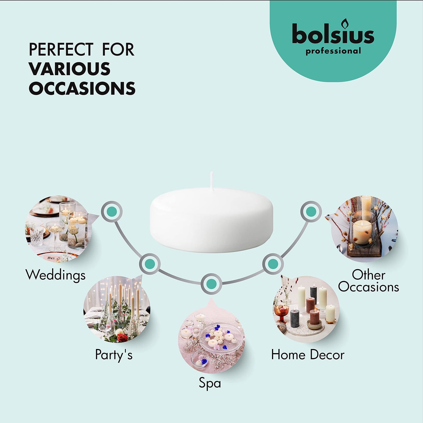 BOLSIUS White Floating Candles 3 Inch - Set Of 12 Maxi Candles - 8 Hour Clean Burning - Palm Oil Free - 0% Animal Fat - Premium European Quality