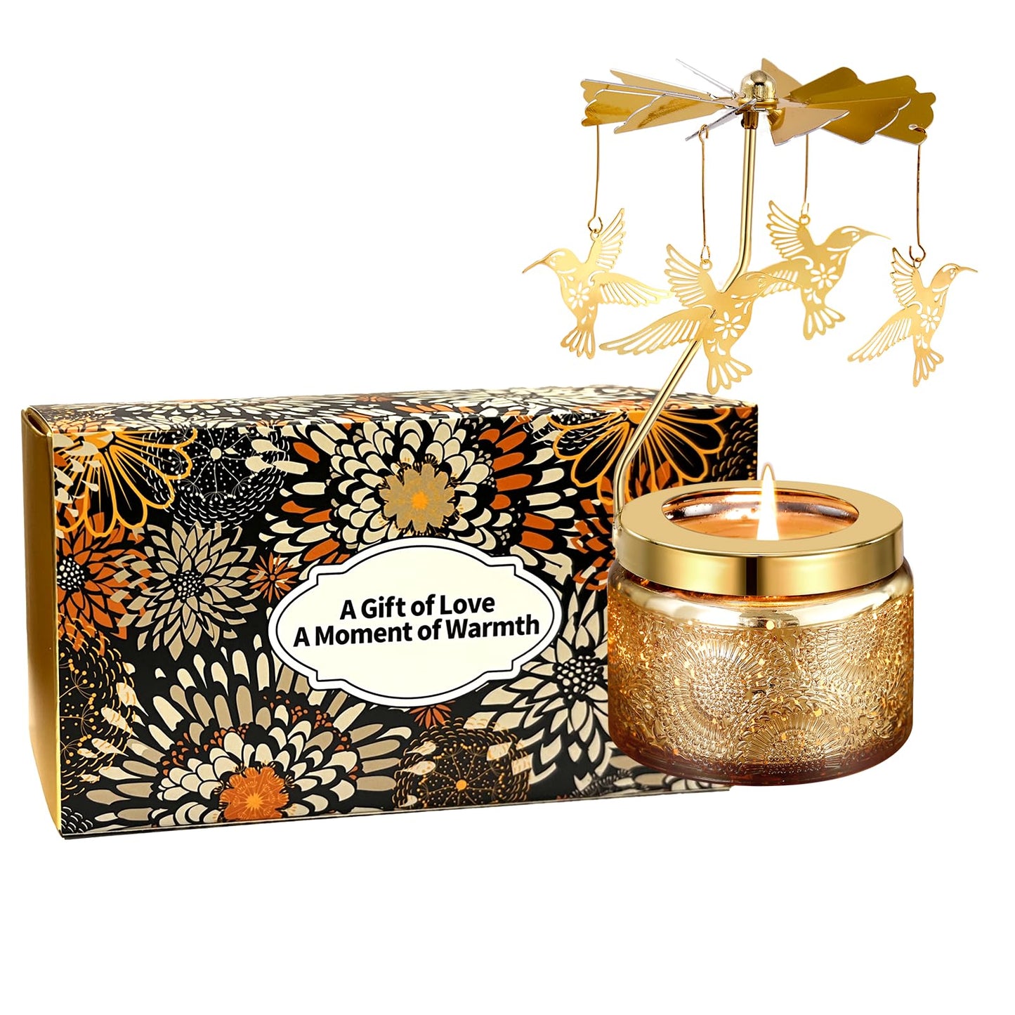 Hummingbird Rotating Scented Candle, Elegant Glass Jar Perfect for Romantic Dinners, Cozy Living Rooms or Relaxing Baths, Thoughtful Gift for Wife, Girlfriend or Friends with Rose Scent
