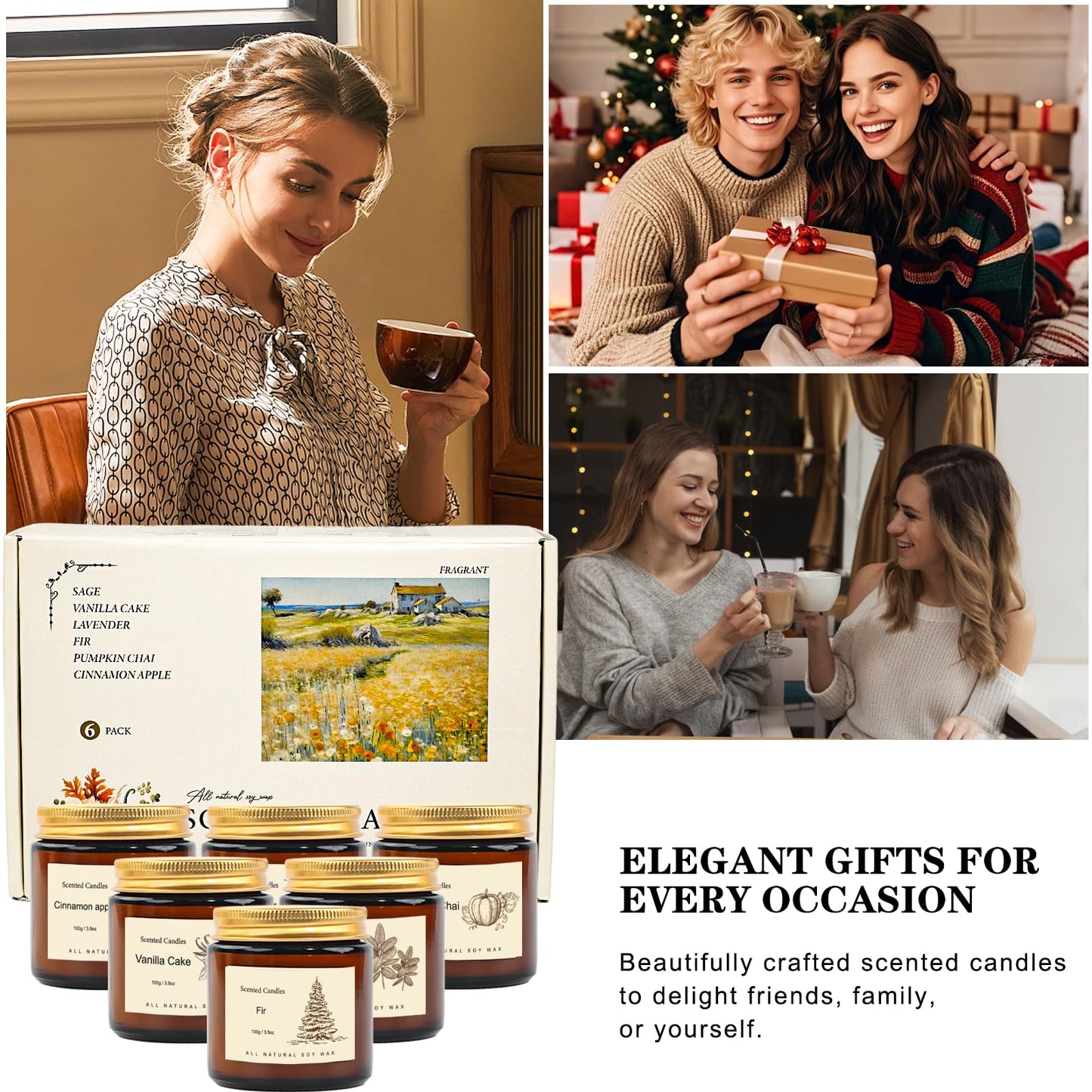Scented Candles Gift Set for Home, 12 Pack Aromatherapy Soy Candles, 6 Fragrance Scents with 2 Gift Boxes, Long Lasting Small Candles for Relaxation, Bathroom Bedroom Office Gifts for Women
