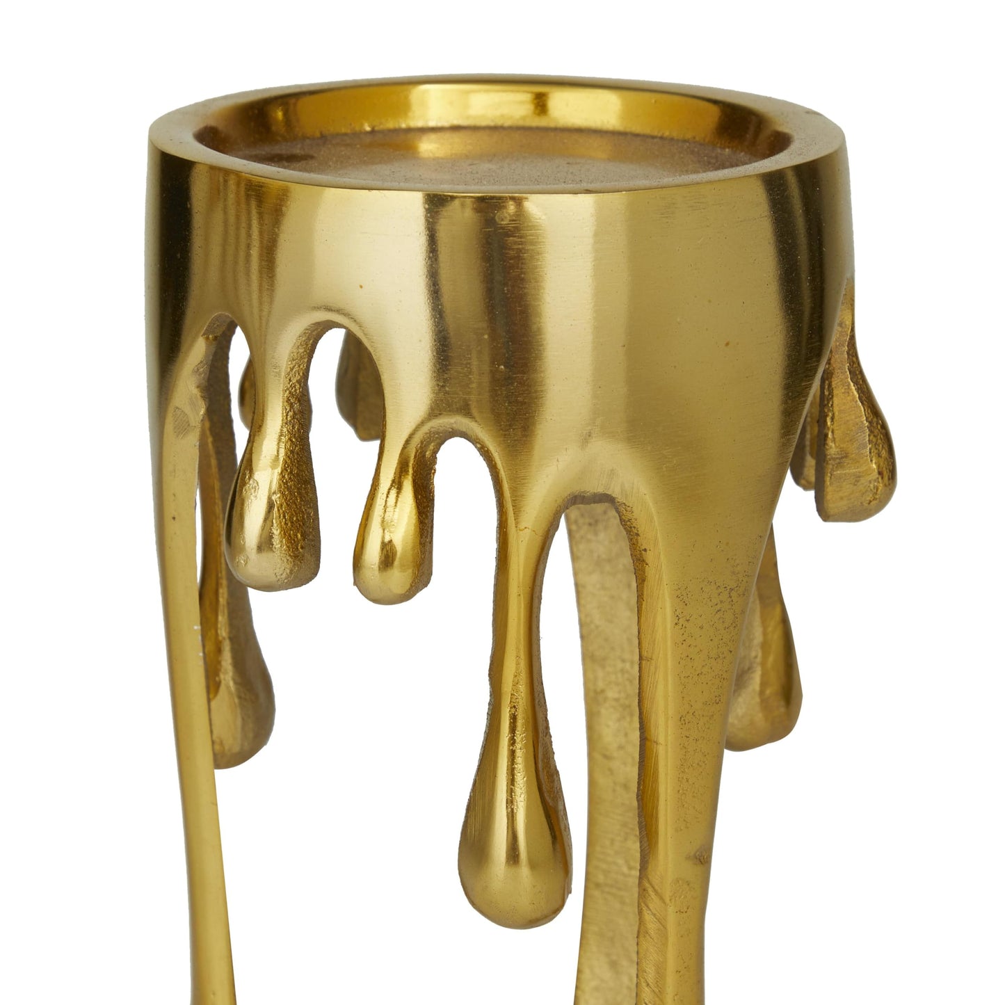 CosmoLiving by Cosmopolitan Aluminum Metal Abstract Decorative Candle Holder Melting Drip Candle Stand, Set of 3 Candlestick Holder 12", 10", 8"H, Gold