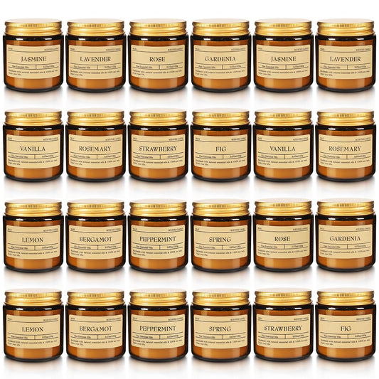 Scented Candle Set 24 Pack, Candle for Home Scented, Odor Eliminating, Stress Relief, Long Lasting Soy Wax Gift Set