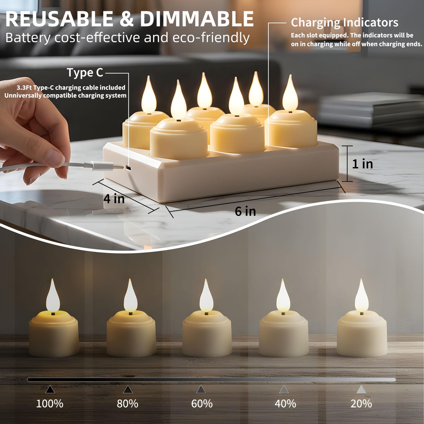 Rechargeable Tea Lights Flameless Candles with Remote Timer & Charging Base, LED Tealight Candles Battery Operated USB Candles for Fall Wedding Christmas Halloween Table Centerpiece Reception, 6-Pack
