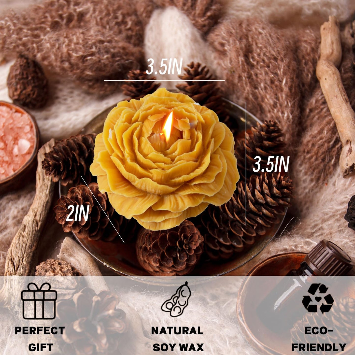 Peony Flower Shape Candles 1 Pack Soy Wax Decorative Candle for Bedroom Home Scented Candle Gift to Friends Family (Orange)