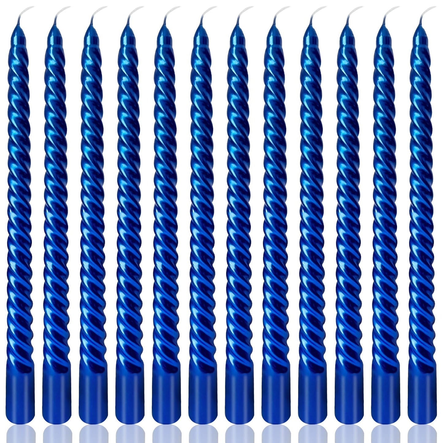 10 Inch Blue Spiral Taper Candles Set for Dinner, Unscented Dripelss Candlesticks for Home Holiday Party Decoration