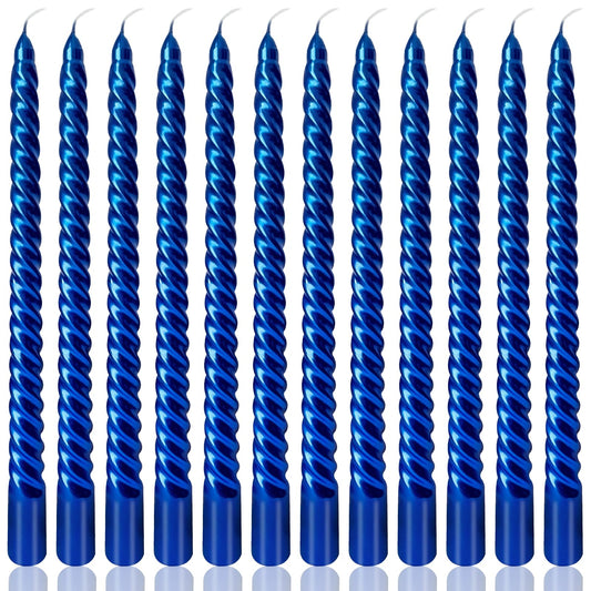 10 Inch Blue Spiral Taper Candles Set for Dinner, Unscented Dripelss Candlesticks for Home Holiday Party Decoration