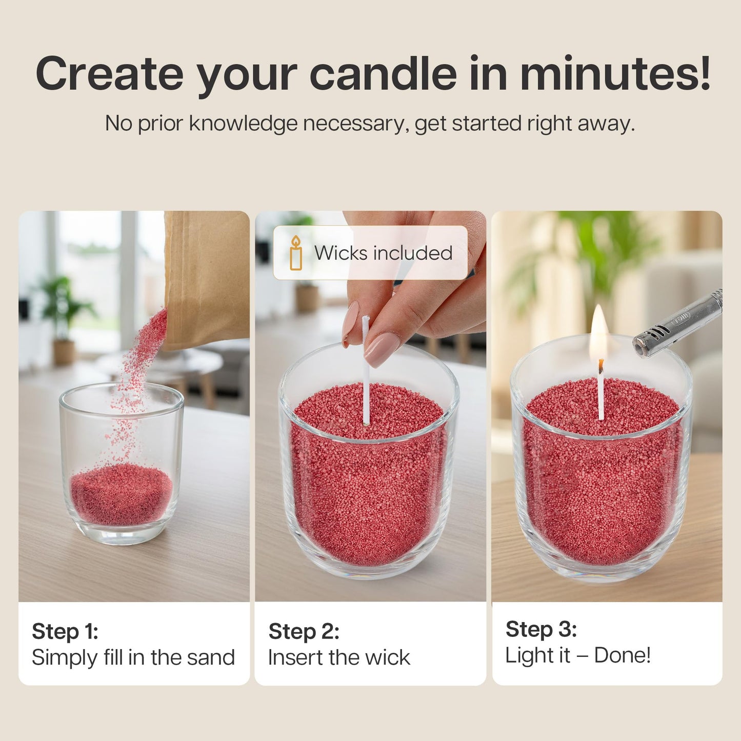 comforder Unscented Candle Sand with Wicks, Pearled Candle, Wax Granules, 14oz Sand Wax Granules + 4 Wicks (Red)