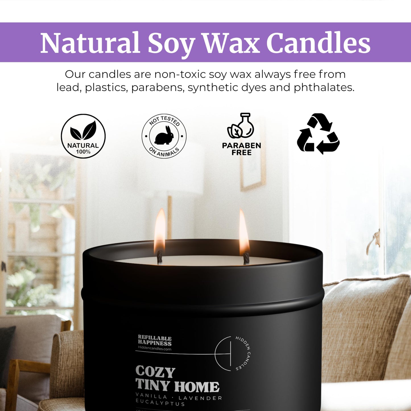 Hidden Candle – Cozy Tiny Home | Vanilla, Lavender & Eucalyptus Scented Candle with Faux Succulent | 10.6oz Soy Wax Refill, Ceramic Vessel | Long-Lasting, Decorative, Gift for Women & Men, Home Décor
