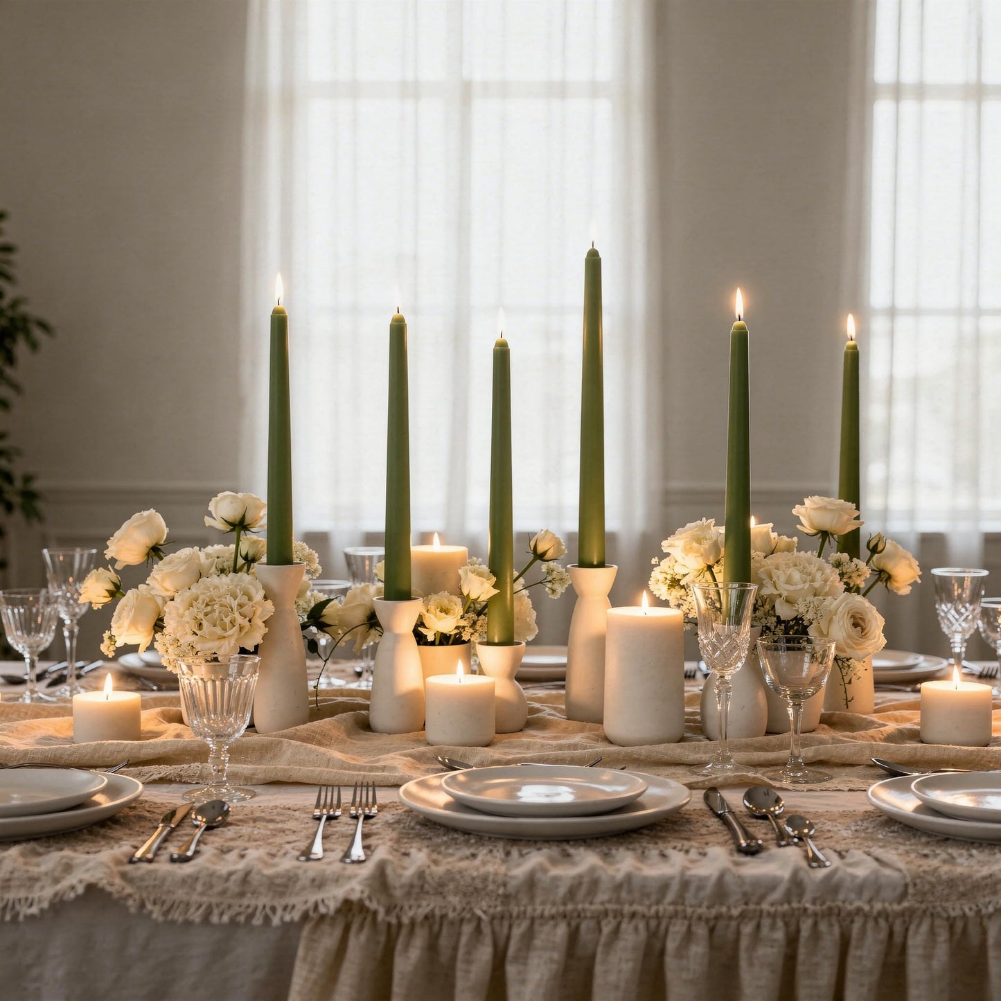 Viyffo Taper Candles, 10 Inch, 20 Pack, Olive Glow – Unscented, Dripless & Smokeless Design, Up to 8 Hour Burn – Long Tall Taper Candlesticks for Wedding, Dinner & Home Decor