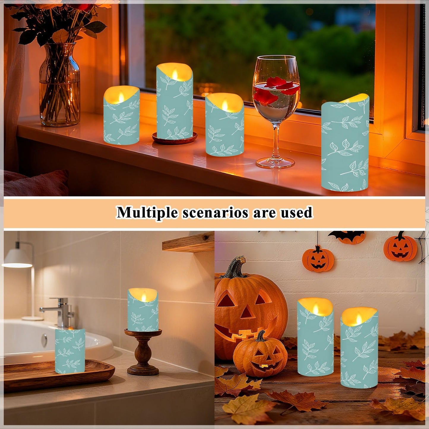 Gravopti White Leaf 2 Pack Flameless LED Pillar Candles with Remote & Timer, Battery Operated, Flickering Wax Candle for Wedding, Romantic Home & Party Decor