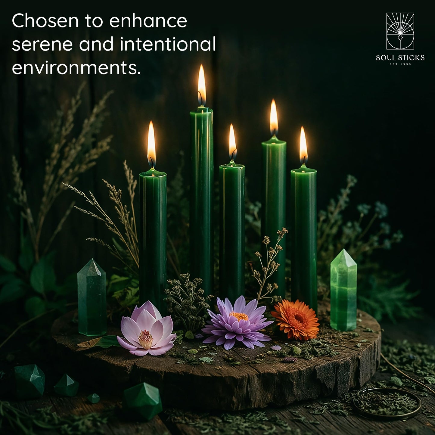 SOUL STICKS Prosperity Magic Spell Chime Taper Candles 20 Pack - Ideal for Altar, Rituals, Ceremonies, Meditation Green Unscented Candle Sticks for Witchcraft Supplies, Wiccan Supplies and Tools