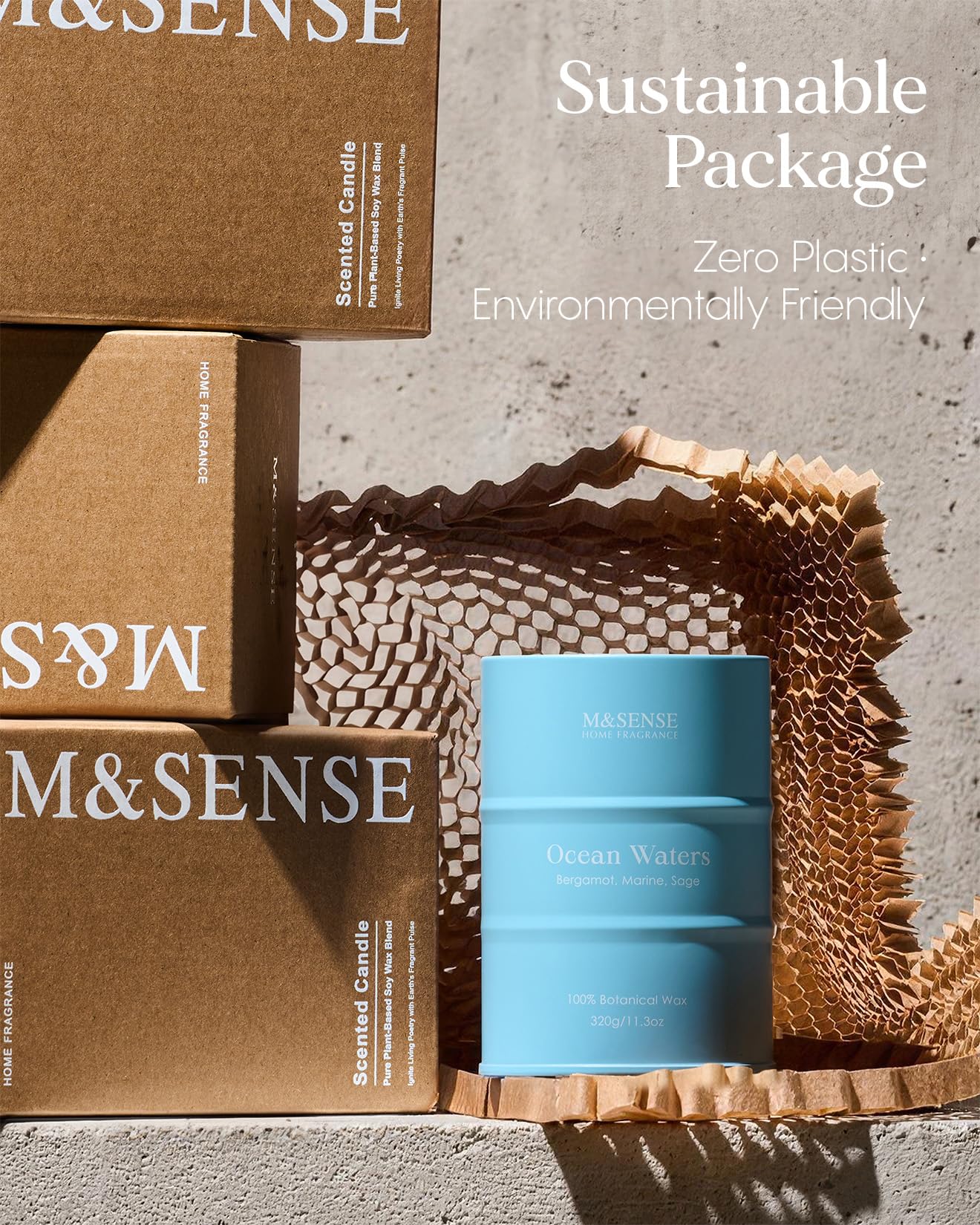 M&SENSE Ocean Waters Scented Candles Summer Soy Candle,Beach Candle for Stress Relief Meditation Relaxing, Housewarming Gifts for Women Men, 11.3oz 70 Hour Long Burning