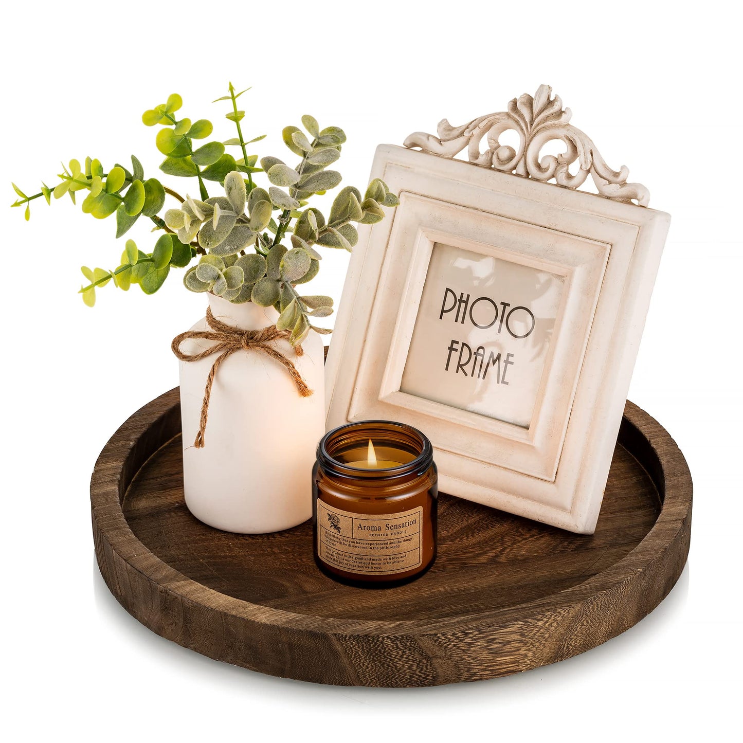 Hanobe Round Wood Candle Trays: Rustic Candlestick Holder Tray Pillar Stand for Table Centerpiece - Farmhouse Coffee Table Decor for Living Room Kitchen Counter