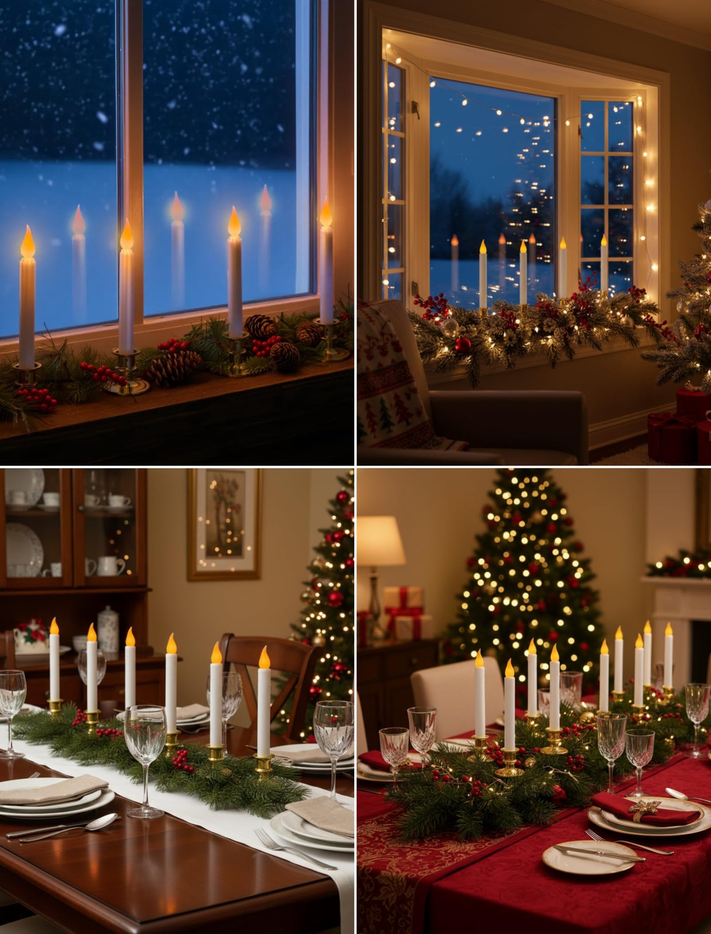 Pallerina 4-Pack Flameless Window Candles Battery Operated with Timer,3D Flickering Flame, Battery Operated LED Candlesticks with Suction Cups for Christmas Holiday Home Window Decor