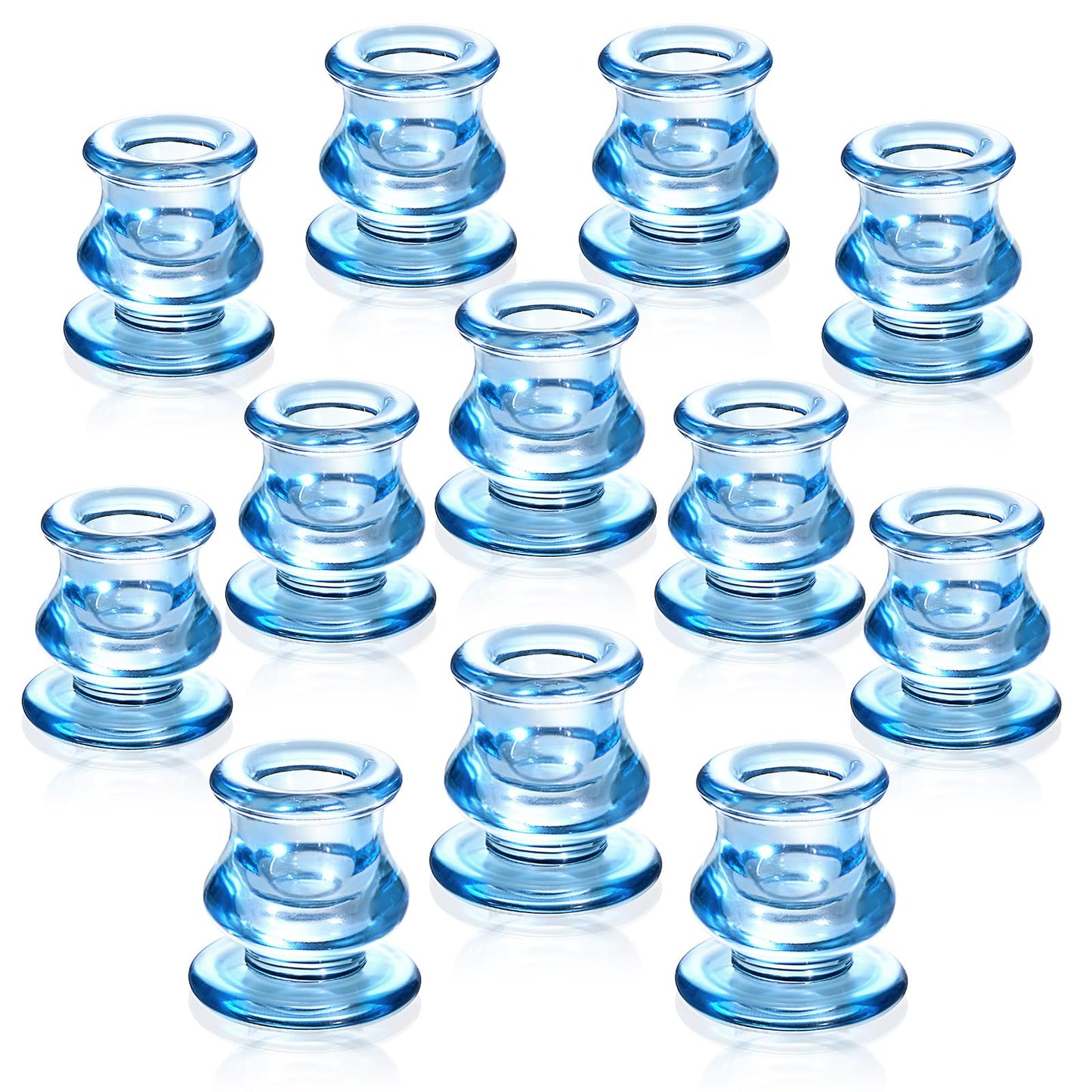 NITIME 12pcs Blue Candlestick Holders, Blue Glass Candle Holders for Pillar Candles, Taper Candle and Tealight Candles, Taper Candle Holders for Wedding, Table Centerpiece