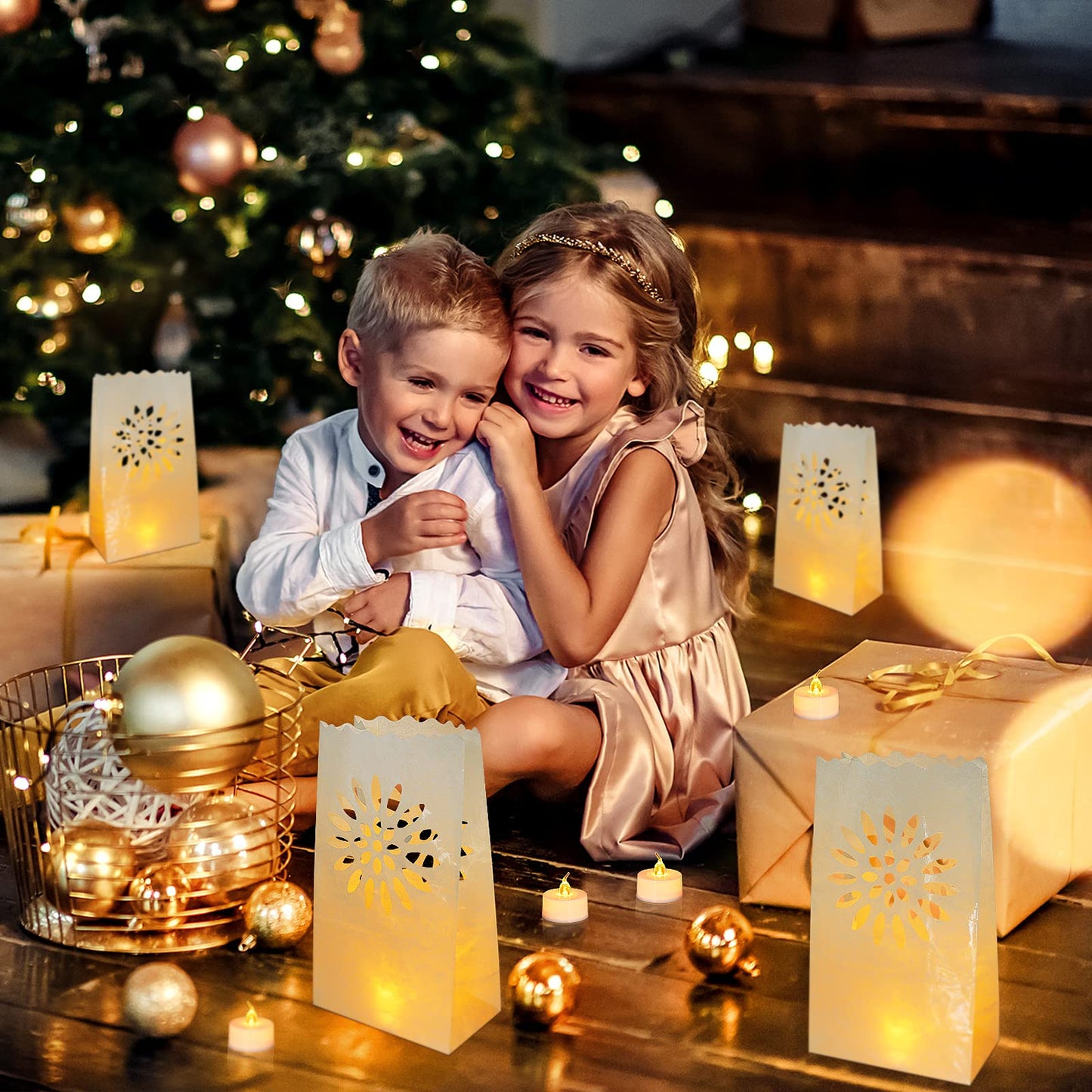 AceList 30PCS Luminary Bags with 30 PCS Flameless Candles Tea Lights for Wedding, Birthday, Party, Christmas Decorations(Sunflower)