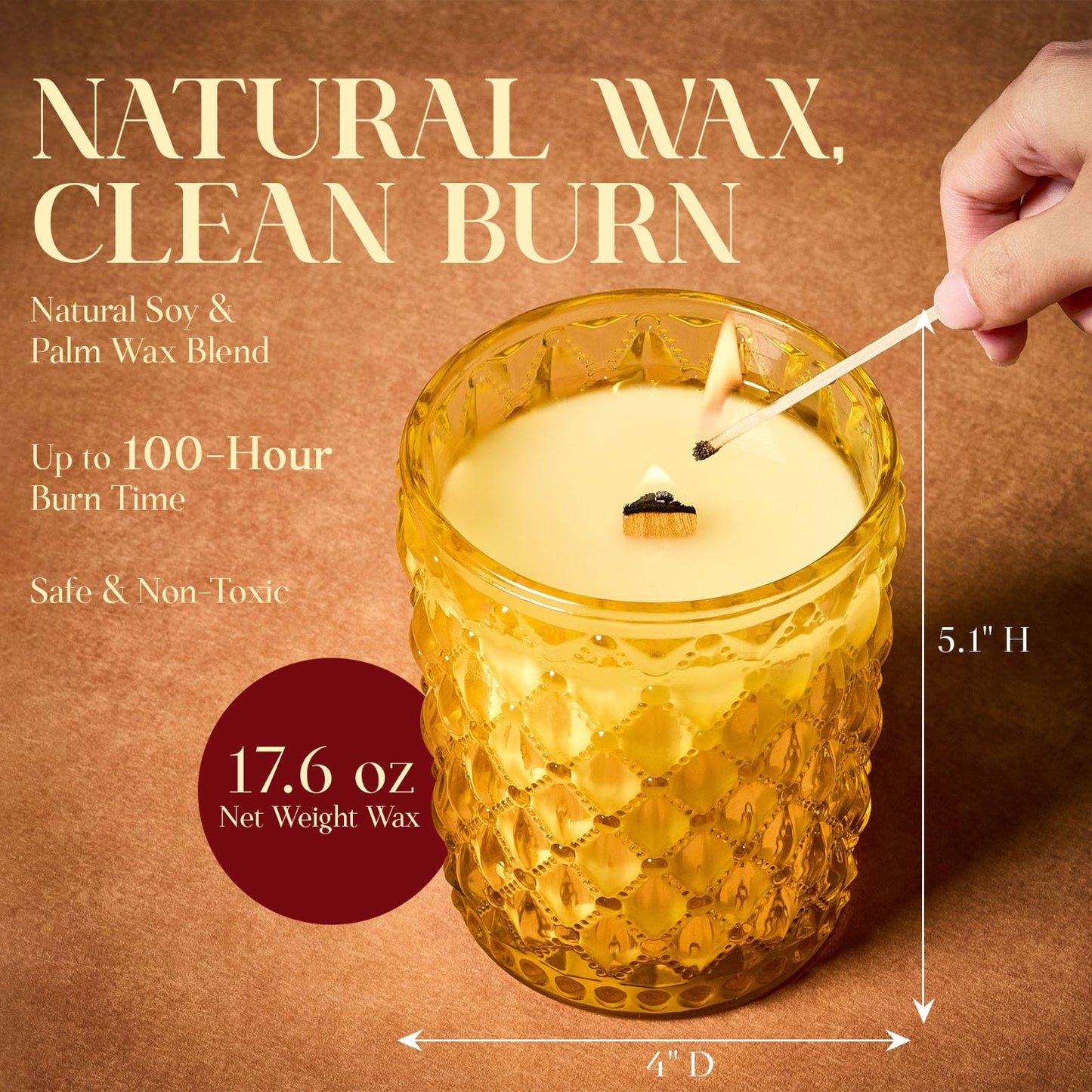 M&SENSE 16.6oz Wood Wick Scented Candle, Non Toxic Soy Wax with Crackling Wick, Osmanthus Scent 100H Burn Long Lasting for Bedroom Kitchen Home Decor, Housewarming Gifts for Family Friends