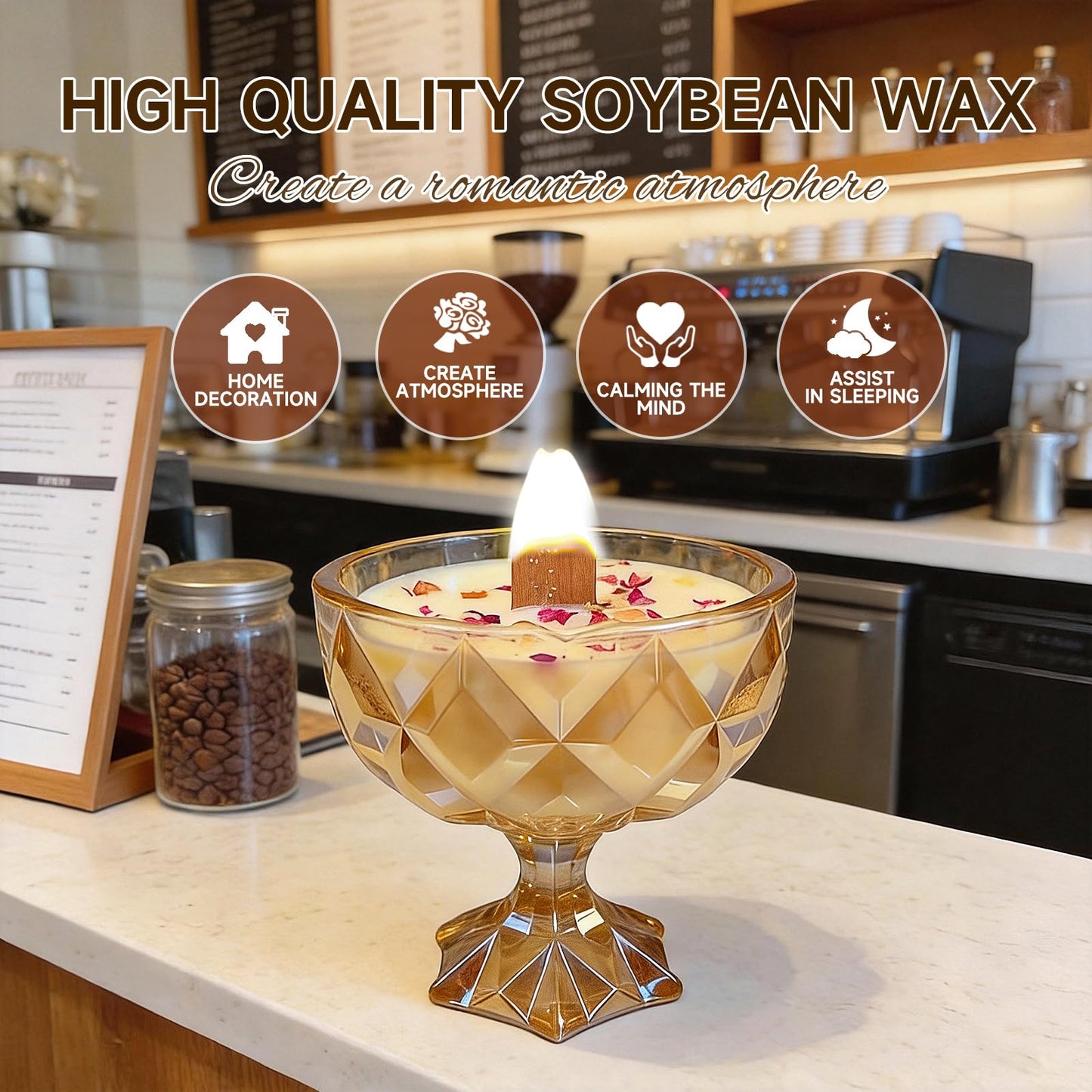 Joo Sko Diamond Bowl Shape Soy Wax Coffee Scented Candle, Aromatherapy Jar Candles for Home Scented or As a Christmas Holiday Candle Gift for Your Lover(8.2OZ/60Hours Burning)