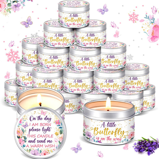 MTLEE 24 Pcs Butterfly Baby Shower Party Favors Candles Lavender Scented Baby Shower Favors for Guests Rustic Tealights Candles Gender Reveal Return Gifts (1.2 oz, Gold)