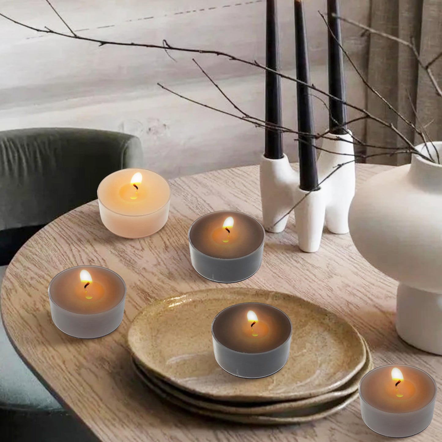 Tea Lights Gradation Brown Tea Candles Set of 24 – Tealight Candles with Coffee Scent, Long Burning Handmade Tealights for Wedding Meditation Home Decor Gift