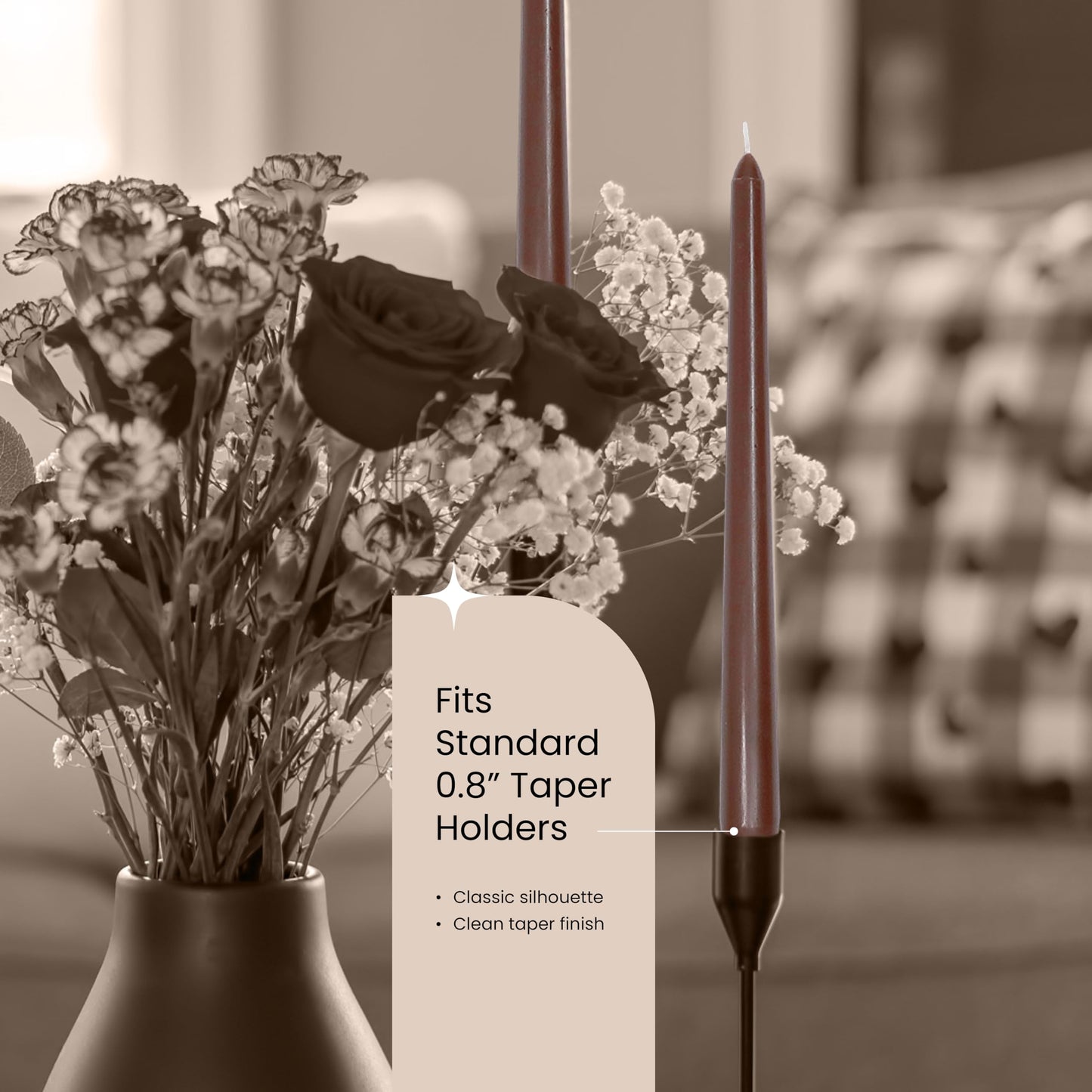 Leor & Lair Brown Taper Candles - 12 Pack 10" Brown Candlesticks - Unscented Long Burning Candle Sticks for Farmhouse Decor, Dinner Table, Holidays, Fall Weddings & Events