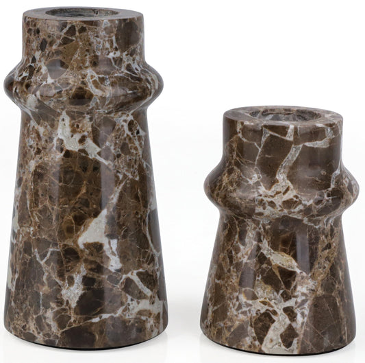Vixdonos Marble Candle Holder Set of 2 Taper Candle Candlestick Mantle Candle Stand for Home Decor,Wedding,Party and Table Centerpieces(Brown)