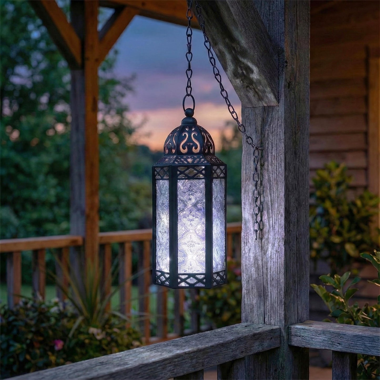 Vela Lanterns Decorative Indoor Moroccan Candle Holder & LED Fairy Lights -Twinkle Turkish Lamp, Fantasy Home Decor Table Centerpieces, Hanging Outdoor Patio Porch Wedding Ramadan (10.5", Clear)