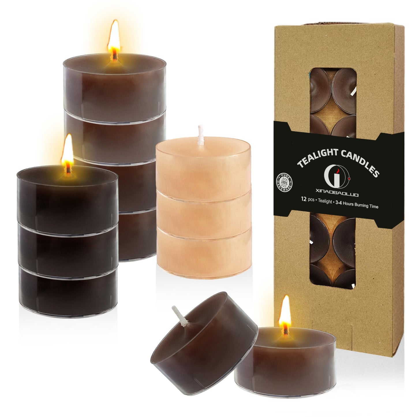 Gradient Brown Tealight Candle Coffee Scented Tealight Candles 12 Pack Hand Poured Smokeless 4 Hour Clean Burning Round Tea Lights for Morning Coffee Ritual Breakfast Table Kitchen Counter