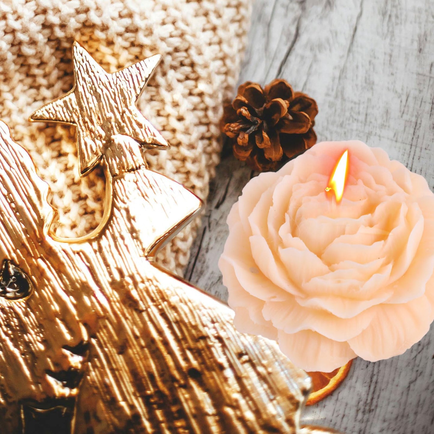 Peony Flower Shape Candles 1 Pack Soy Wax Decorative Candle for Bedroom Home Scented Candle Gift to Friends Family (Champagne)