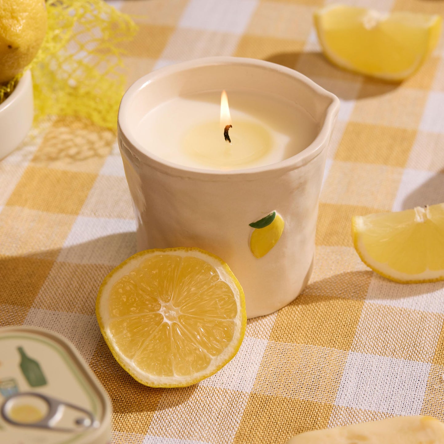 Paddywax Bistro Hand Painted Scented Candle in Ceramic Reusable Food-Safe Jar with Gift Box, Soy Candle with Approx. 56 Hour Burn Time, Meyer Lemon, 8 oz
