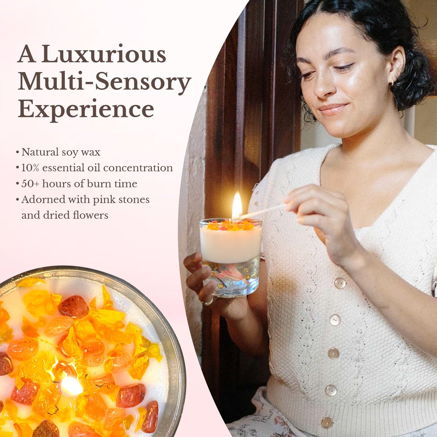 Moira's Bazaar Dual Scented 11 oz Candle, 50+ Hours Burn, Fall Scented - Lavender Vanilla & Sweet Orange, Hand Crafted Aromatherapy,Soy,Jelly,Dried Flowers,Positive Penguin, Gift for Women