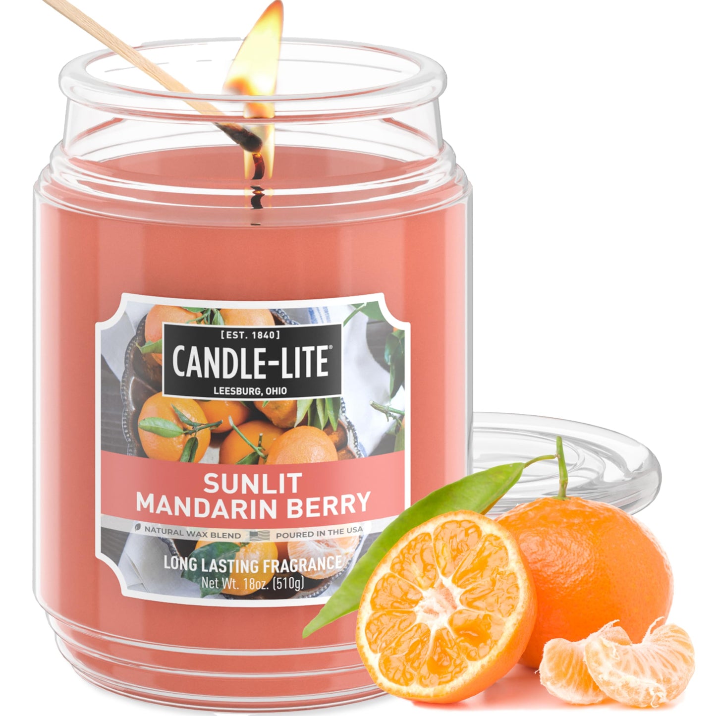 Candle-lite Scented Candles, Sunlit Mandarin Berry, 18 oz Jar, Proudly Poured in The USA, Aromatherapy Candle, Single-Wick with 110 Hours of Burn Time, Perfect for Creating a Refreshing Ambiance
