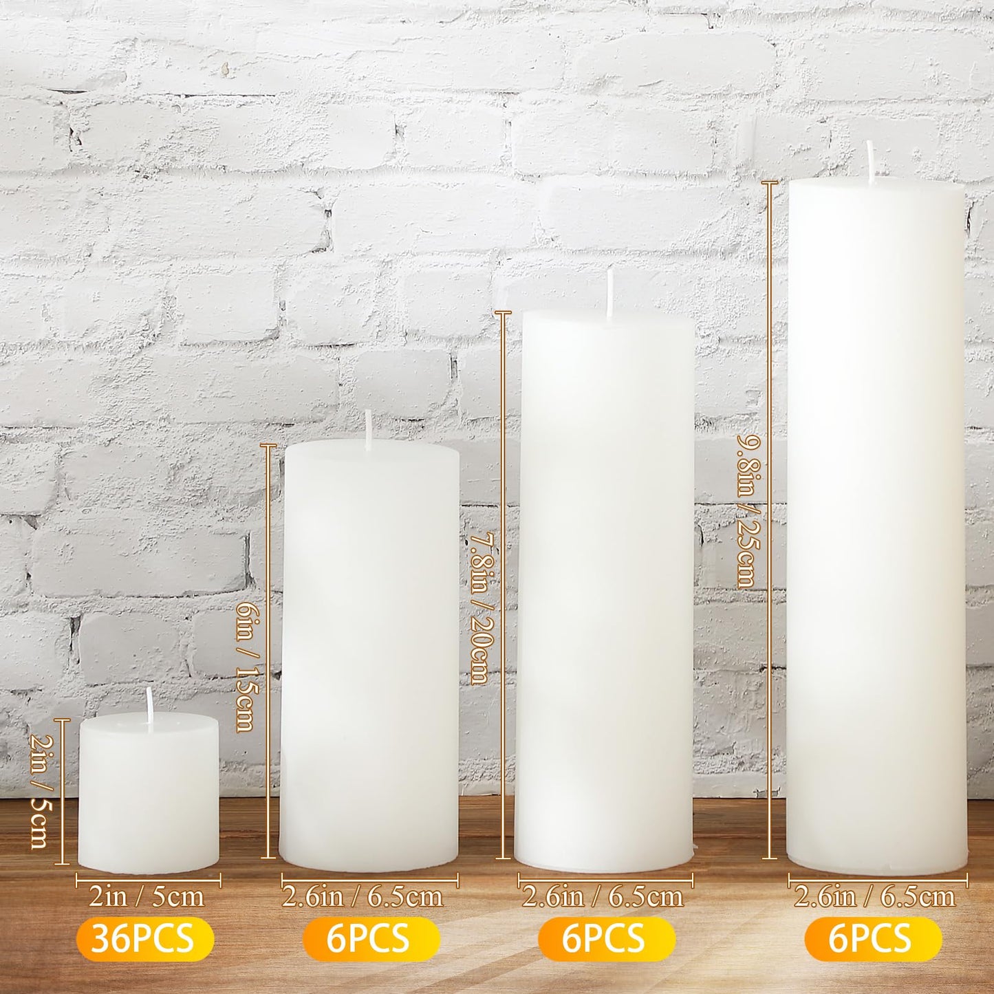 Shihanee 54 Pcs White Pillar Candle Bulk Set 2.6 x 2, 6, 7.8, 10 Inch Large Unscented Long Clean Burning Dripless Smokeless Wax Pillar Candle for Wedding Party Lantern Spas Dinner Home Table Decor