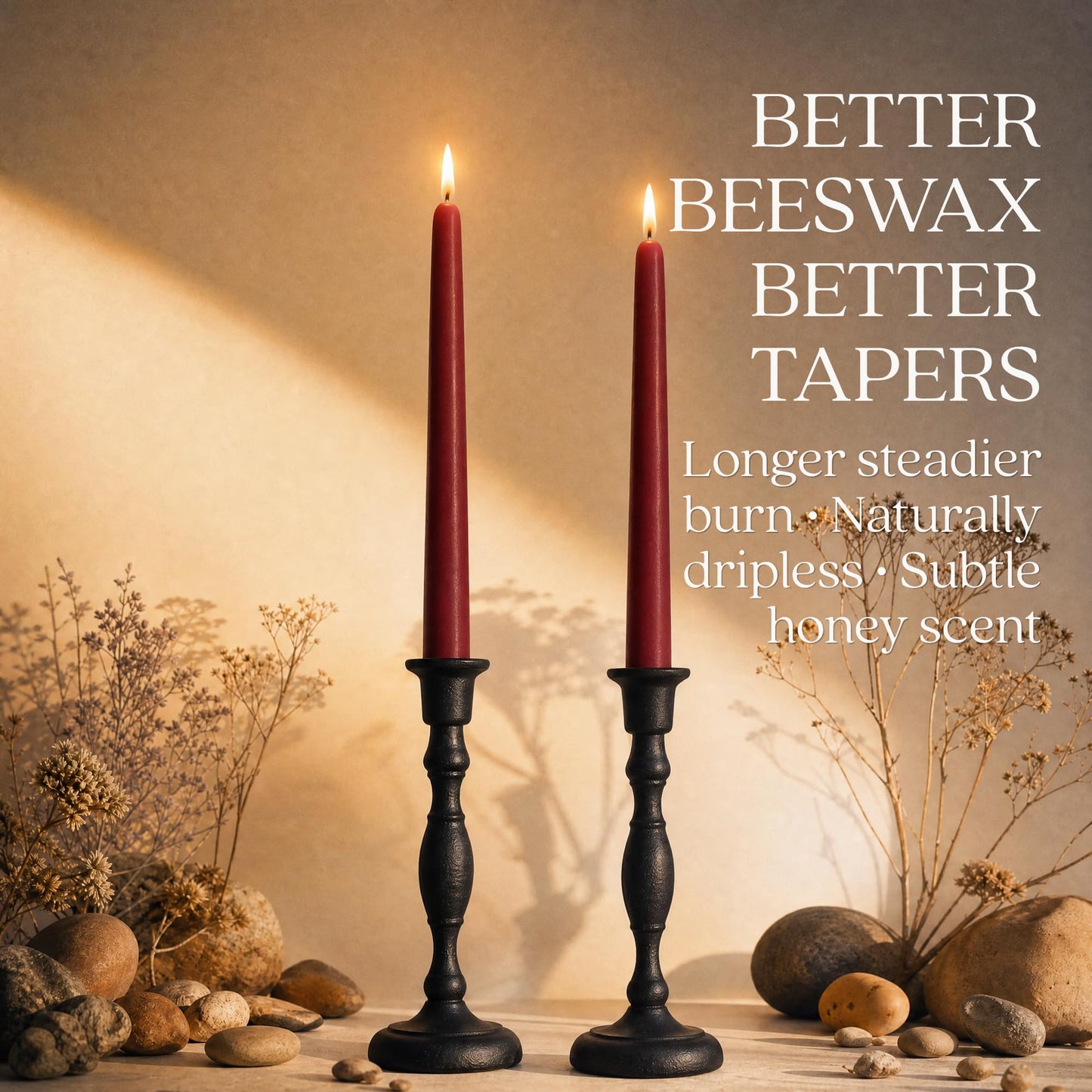 Bluecorn Beeswax Taper Candles, 100% Pure Natural Bees Wax, Pair of 12 Inch Terracotta Tapered Candlesticks, Clean Burning & Dripless, Fragrance Free, Long Lasting, Home Decor, American Made, 1 Count