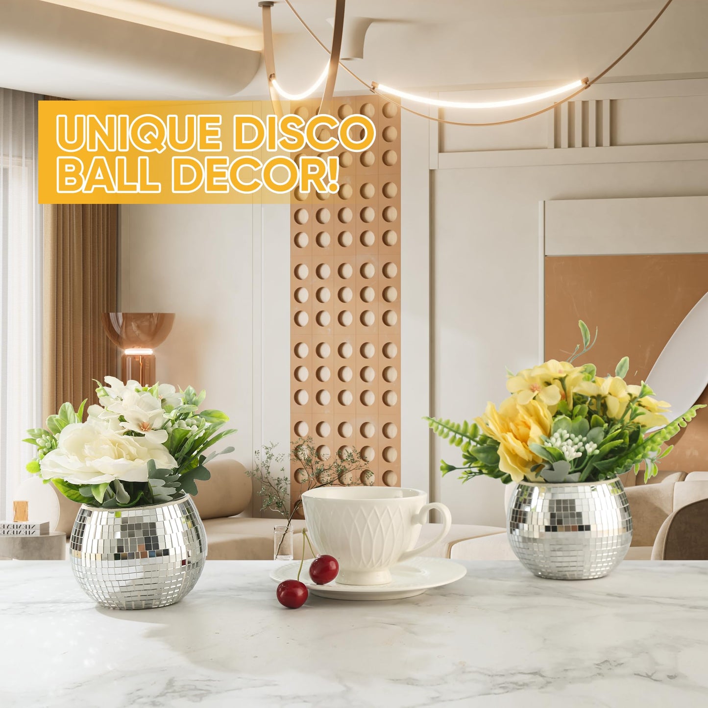 6 Pcs Disco Ball Vase Disco Ball Planter for Centerpieces Disco Ball Decor Flower Vase with Silver Mirror Glass for Wedding, Birthday, Party (3" X 4")