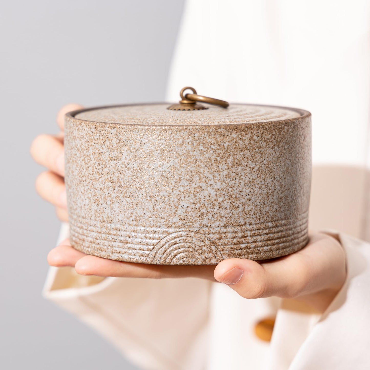 SILINE Ceramic Canister,16.9 Oz /500ml Food Storage Jar for Tea,Coffee Beans,Herb,Candy,Spices,Nuts (Stone White)
