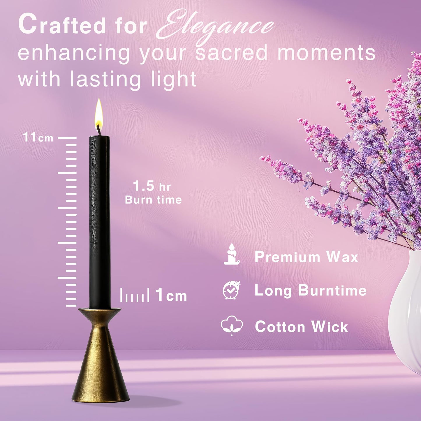 Set of 20 Black Spell & Chime – Premium Mini Taper Candles for Rituals, Prayer, Birthdays, Meditation, Altar - 4 Inch Tall, Unscented. (Black, 20)